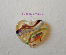 Magnifique Pendentif Grand Coeur en Verre de Murano - Feuille d'Or Multicolore