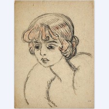 VALTAT Louis (1869-1952)  "Portrait/Elégante"  Fusain-Signé (Cachet Monogramme)