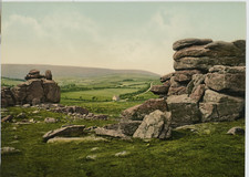 P. Z. Royaume-Uni, Dartmoor, Hound Tor Vintage photochrome, England photochrom