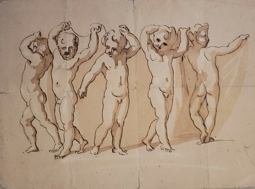 Dessin ancien les putti encre - ,