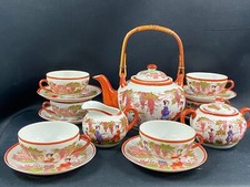 Service à thé porcelaine Satsuma Japon décor Geisha lithophanie Théière tasse...