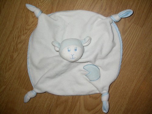 Doudou peluche plat - blanc, bleu