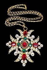 enorme croix Malte, Pattee,Maltese Pendentif RHINESTONE CRISTAL VINTAGE