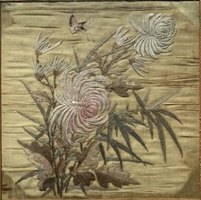 antique broderie chinoise soie Chinese silk embroidery butterfly flower fleur 