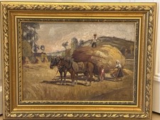 Louis VALADE XXème Les moissons huile sur panneau signée 33x46 beau cadre doré