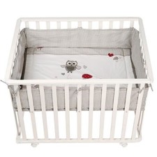 Parc Bébé 100x75 cm + Tapis Adam et Eule Imprimé Chouette + 4 Roues - ROBA - ...