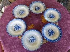 6 Assiettes Creuses Digoin Sarreguemines Modèle Marsac Décor Floral Bleu 22,5cm