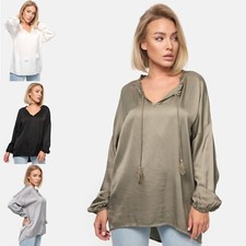 PM Sélectionnée Blouse Femme Avec Col À Volants En V En Soie Satinée PM06