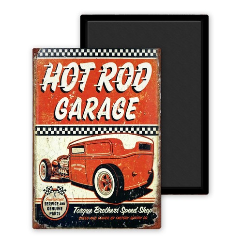 Hot rod garage vintage magnet - rod, vintage-magnet