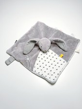 Doudou Plat/Mouchoir Gaby Lapin Gris Blanc Croix Étoile Attache Tétine - Noukies