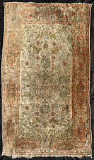 fine antique Kum Kapi Hereke Ottoman silk rug metallic thread tapis soie seide