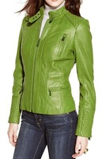 Veste En Cuir Vert Citron Pour
