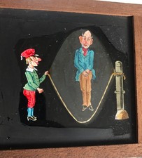 RARE  CHROMATROPE MECANIQUE LANTERNE MAGIQUE VIEILLE HOMME SAUTANT A LA CORDE