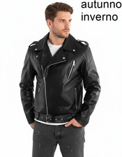Veste Homme En Cuir Synthétique Blouson Biker Moto Noir Avec Zip