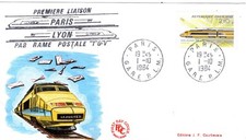 2334+FDC ENVELOPPE 1er JOUR     PREMIERE LIAISON PAR TGV POSTAL PARIS / LYON