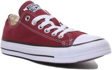 Converse Tout Étoile Femmes Toile Coupe Basse Baskets En Bordeaux Tailles UK 3 -
