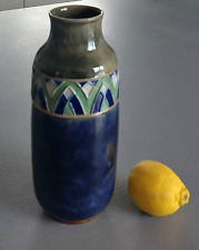 Rare Ancien Vase ROYAL DOULTON  Céramique Grès  Bleu Et Emaux Art Déco 1920