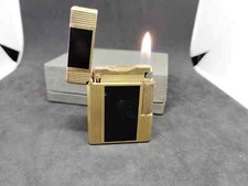 Ancien briquet à gaz Dupont laqué noir/ligne dorée 1s avec boite état de fonc...