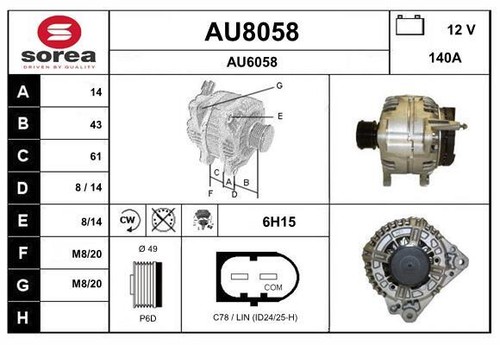Alternateur snra au8058 audi - alternateur,