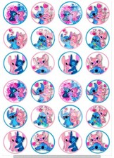 Stitch et Angel . Lot de 24 décorations comestibles, Azyme, disques diam 4,5cm