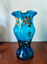 Vase  verre  bleu émaillé