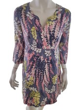 BODEN Robe Élégante pour Femmes Violet 40 Manche 3/4 Lin 100% Encolure ronde