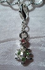 1 CHARM SAPIN DE NOEL STRASS EN METAL ARGENTE BRELOQUE SUR MOUSQUETON *V481