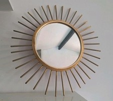 Miroir Ancien, Miroir Soleil En Métal Doré Vintage