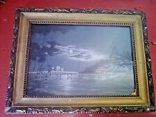 ANCIENNE TRES BELLE PEINTURE acrylique ART AFRICAIN MARINE 1930-1950 