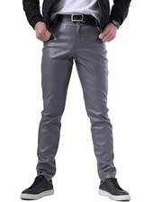 Homme Gris Cuir Pantalon 100%