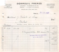 FACTURE  1937 DORMEUIL FRERES