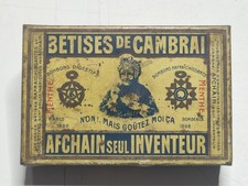 Ancienne boite lithographiée gaufrée Bêtises de Cambrai menthe
