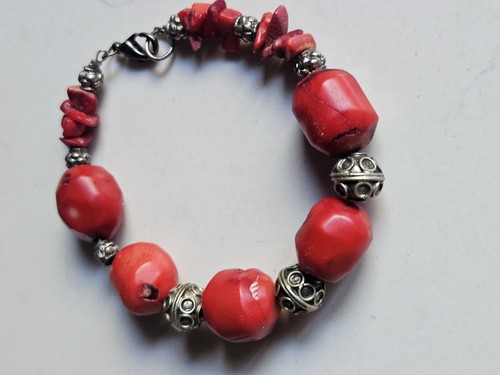 Bracelet corail rouge metal - bracelet,