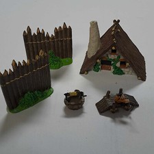 L18 Village Asterix Atlas 6p maison, pont, pécheur, puits 2 palissades