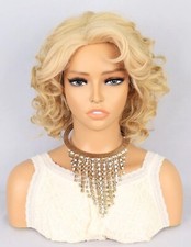 Perruque Synthétique Courte Blond Platine Doré A Frange Femme +4 Bonnet