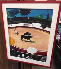 Tableau Peinture ARENE CORRIDA TAUREAUX TAUROMACHIE P atmane Otmane ? 2001