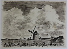 PIERRE ZENOBEL DESSIN ENCRE CAP SIZUN POINTE DU RAZ 1950/1955