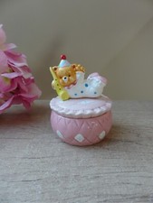 Petite boite à bijoux rose céramique motif ourson, boite à bijoux ours musicien