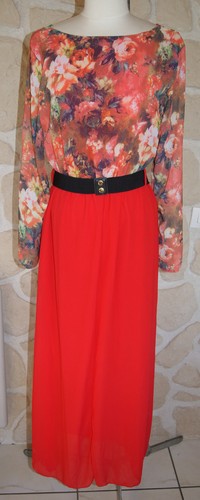 Robe longue rouge floral - rouge,