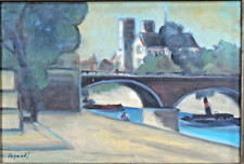  huile sur toile -Péniches   - signée  illisible " "