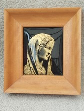 TABLEAU EMAUX SUR CUIVRE DE LIGUGE VIERGE DE LA VISITATION NOIR ET OR