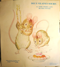 d. Helen Beatrix POTTER (1866-1943) RARE AFFICHE DEUX VILLAINES SOURIS ENFANTINA