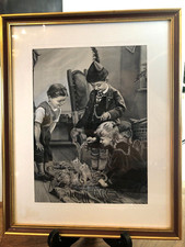 ADORABLE SOIERIE ENCADRÉE " ENFANTS JOUANT AVEC DES CHÂTONS " SOIERIE DE LYON?