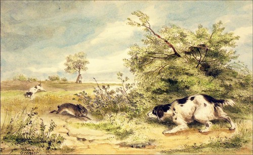Scène chasse chien - chasse,