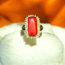 Bague cocktail pavée 7,35 carats ronde taille brillant diamants corail or...