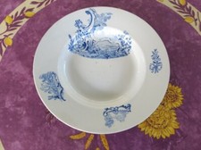 Plat Rond Creux Porcelaine Opaque Saint Amand Les Eaux Décor Floral Bleu 25,5cm