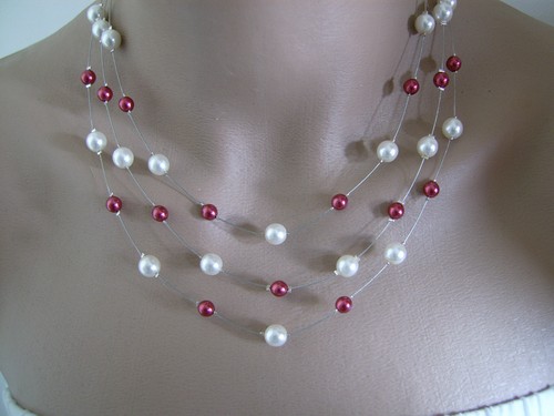 Collier crème ivoire - collier, crème/ivoire/rouge