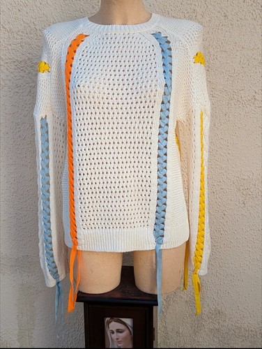 Pull léger ajouré blanc avec