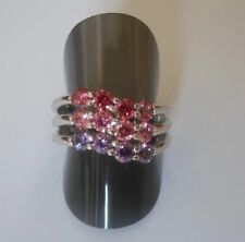 bague en argent massif, côtés ajourés, trio de pierres, t. 56