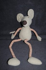 ?Peluche LOUISE MANSEN Doudou Souris Beige Long Bras Et Jambe Rayé 47 Cm NEUF